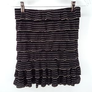 M.S.S.P. Tiered Black White Striped Mini Skirt Cotton Spandex Elastic Waist XS